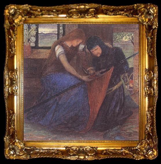 framed  Elizabeth Siddal A Lady Affixing a Pennant to a Knight